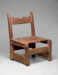 Zuni szék (tsem-pai-yai-nai) Új-Mexikóból, 1850 körül (pácolt fa vasszögekkel)
